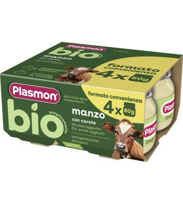 Plasmon Bio Omogeneizzato Manzo e Carote 4 Pezzi da 80 g