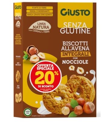 Giusto Senza Glutine Biscotti Avena con Nocciole Linea Natura 250 g Taglio Prezzo -20%