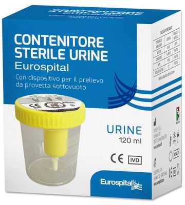 Contenitore Urina 120 ml Sterile con Tappo Giallo in Astuccio Eurospital