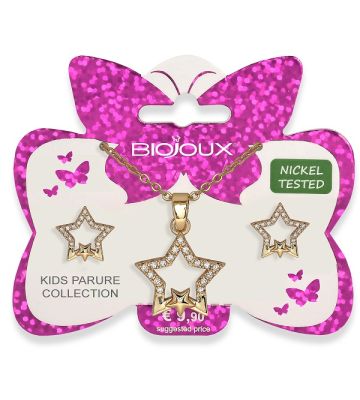 Bjs012 Parure Orecchini+collanina Double Star Gold Plated