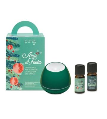Purae Kit Aria di Festa Diffusore Ultrasuoni Bosco Verde + Sinergie 5 ml