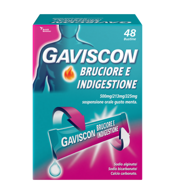 Gaviscon Bruciore e Indigestione*48 Bust 500 mg + 213 mg + 325 mg Gusto Menta