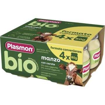 Plasmon Bio Omogeneizzato Manzo e Carote 4 Pezzi da 80 g