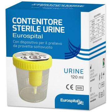 Contenitore Urina 120 ml Sterile con Tappo Giallo in Astuccio Eurospital