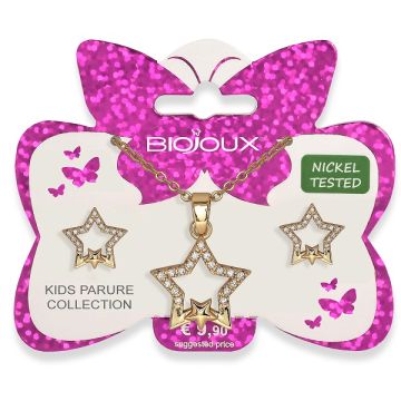 Bjs012 Parure Orecchini+collanina Double Star Gold Plated