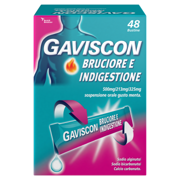 Gaviscon Bruciore e Indigestione*48 Bust 500 mg + 213 mg + 325 mg Gusto Menta