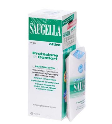 Saugella Protezione&comfort Bundle 1 Attiva 250 ml + 3 Assorbenti Interni Regular in Omaggio + Gadget Stickers Motivazionali